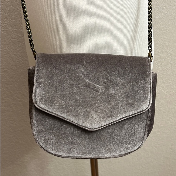 Anthropologie Grey Velvet Crossbody Bag w/ Handle - Picture 2 of 7
